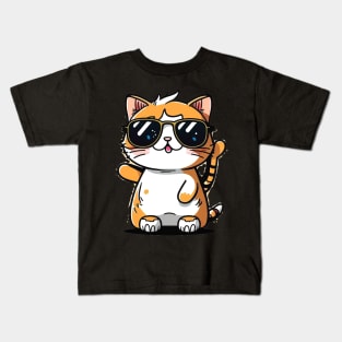 Cute ginger cat wearing sunglasses Kids T-Shirt